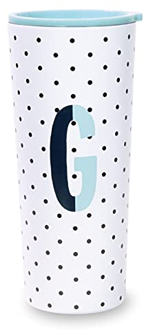 Kate Spade New York Insulated Stainless Steel Initial Tumbler, 24 Ounce Double Wall Travel Cup with Lid, G (Blue)