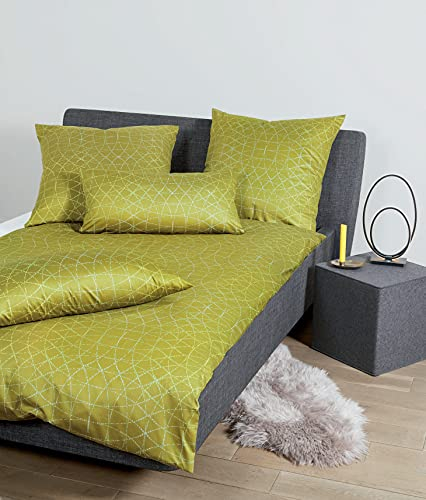 Janine Interlock-Jersey-Bettwäsche Carmen S 135x200 cm + 80x80 cm bernsteingrün-Aurora