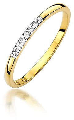 MARKO Damen-Goldring mit 0,035Ct Diamanten, 14 Karat Gold (585) | Goldring inklusive Box | Goldring für Frau (Gelbgold, 60 (19.2))