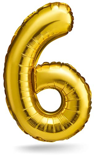 BALINCO Zahlenballon, Gold, 40cm, Geburtstagsdeko, Kindergeburtsag Deko, Jubiläum, Geschenk (Zahl 6)