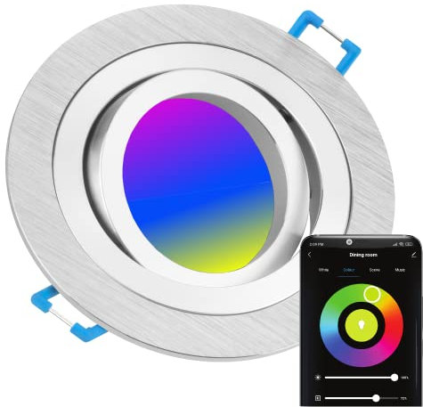 Tevea Premium Dimmbar RGBW Led Einbaustrahler Schwenkbar | GU10 5W 230V austauchbar Led | Smarthome | Wifi control (Silber Gebürstet)