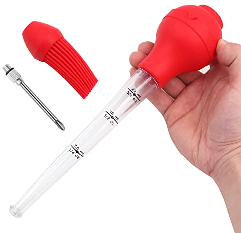 Shiwaki Set da 4 Pezzi Pompa per condimento per Tacchino, pipetta per pipetta con Tubo di gocciolamento dell'olio, Ideale per Cucinare e Grigliare, con Spazzola per la Pulizia, Rosso