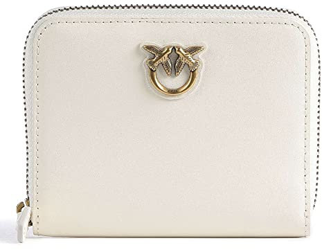 Pinko Taylor Zip Around Vitello Seta, Accessori da viaggio- Portafogli Donna, Z14q_bianco Seta-antique Gold, 13