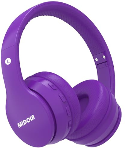 MIDOLA Headphones Bluetooth Wireless Kids Volume Limit 85dB /110dB Over Ear Foldable Noise Protection Headset AUX 3.5mm Cord Mic for Children Boy Girl Travel School Phone Pad Tablet PC (Purple)