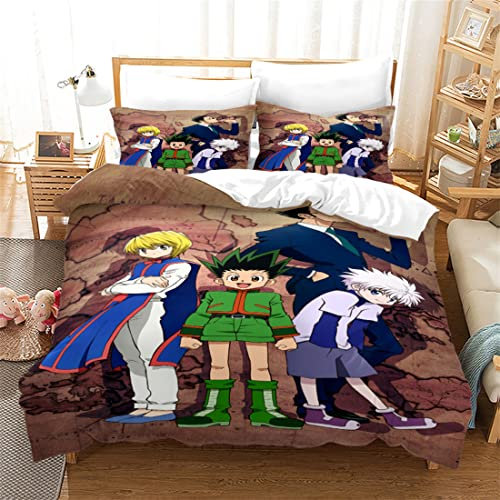 NECEHY Hunter x Hunter Bettwäsche Bettbezug 2 Kissenbezug 3 teilig,Weiche Karikatur Bettbezug Set mit Reißverschluss,ab-137,Super King:102x87/260 * 220cm