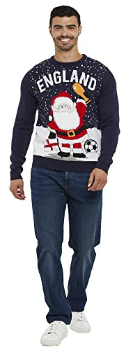 Threadbare Mens Boys Girls Womens Unisex Crew Neck England World Cup Euro Football Knitted Christmas Jumper