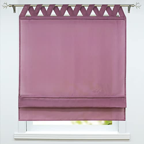 ESLIR Raffrollo mit Schlaufen Leinen Raffgardine Landhaus Schlaufenrollo Halbtransparent Küche Gardinen 1 Stück BxH 100x140cm Violett