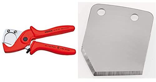 KNIPEX PlastiCut Schlauch- und Schutzrohrschneider (185 mm) 90 20 185 & Ersatzmesser für 90 20 185 90 29 185, Silber