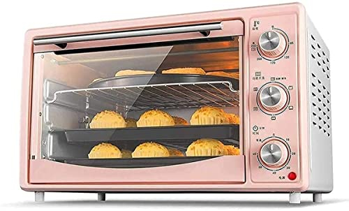 CAZARU Horno eléctrico de Mesa 30L Rosa Mini Horno Temperatura Ajustable 60-250 ℃ y 60 Minutos Temporización Hogar Multifunción Turn Tenedor Función