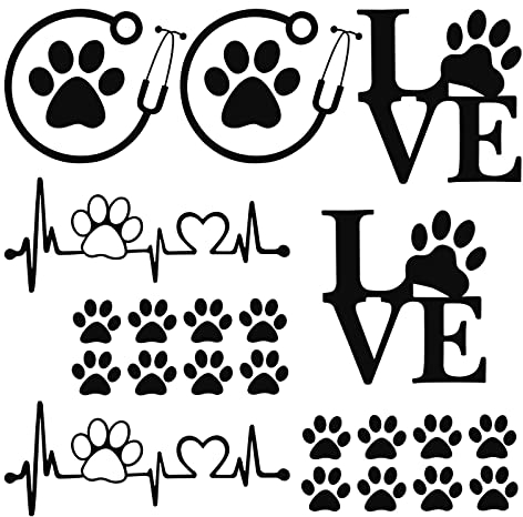 GORGECRAFT 8 Bögen Herzschlag-Auto-Aufkleber Selbstklebend Wasserdicht Liebe Mit Pfoten Schwarzes Herz Hund Auto-Kunststoff-Aufkleber Für Stoßstange Computer Wand Jede Saubere Glatte Oberfläche