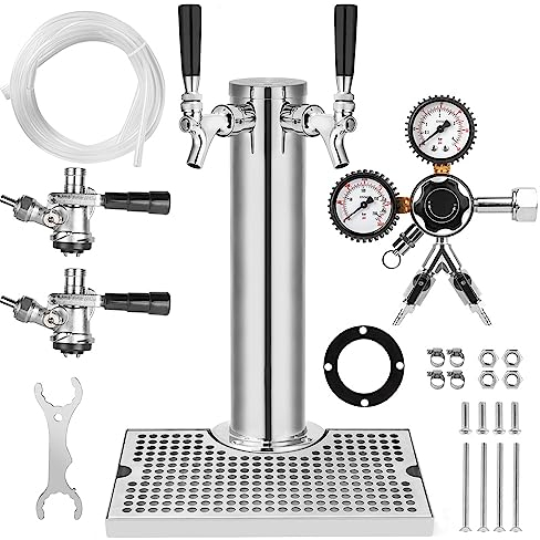 TMCRAFT Kegerator Tower Kit, Double Tap Beer Conversion Kit, Stainless Steel Beer Tower with Dual Gauge CGA-320 Regulator & D-System Keg Coupler for Bars, Pubs, and Restaurants