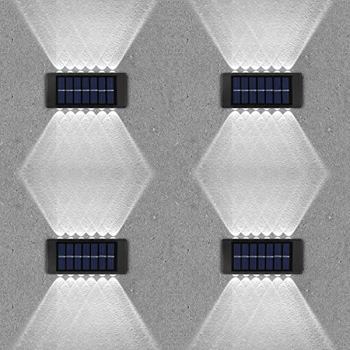 Leehui 4 Pack Solar Wall Lights Outdoor, 12 LED Waterproof Solar Fence Lights Up and Down Wall Lamps for Garden Decoration, Fence, Yard, Front Door, Pathway (12 LED Bright White, 4 Pack)