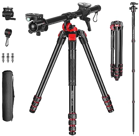 Treppiedi Manbily 178cm Orizzontale 360° Alluminio Treppiede Riflesso a 180° Monopiedi Braccio Centrale Ruotabile Testa a Sfera 36mm, Piattaforma di Montaggio Portatile per Fotocamera DSLR Videocamera