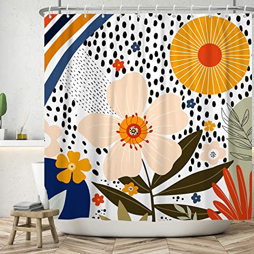 Ttincceer 180x180cm Boho Fleur Rideau de Douche Abstrait Aquarelle Soleil Pluie Salle de Bain Coloré Plante Floral Baignoire Étanche