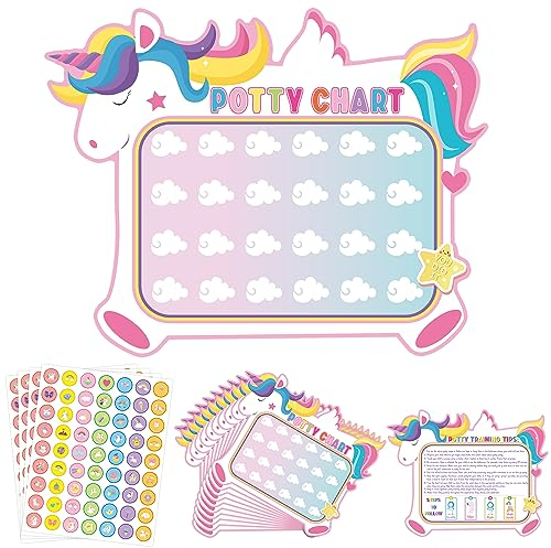 GROBRO7 15Pcs Unicorn Potty Training Reward Chart with Stickers, Rainbow Cloud Ice Cream Toilet Reward Charts for Toddler, Toilet Independent Training Behaviour Reward Gifts for Motivating Boys Girls