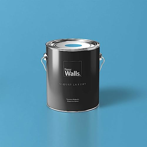 New Walls Premium Wandfarbe Blau, Eisblau Liquid Luxury Dispersionsfarbe für Innenräume – 5 L