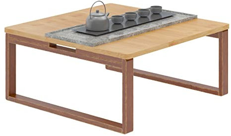 DlandHome Kleiner quadratischer Tatami-Tisch, kleiner Couchtisch, klappbar, japanischer Stil, 70 x 70 x 30,5 cm, für Zuhause, Kaffeetisch für Bett, Sofa, aus Bambus, Füße braun