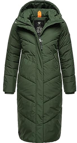 Ragwear Damen Winterjacke langer Regenmantel Steppmantel wasserdicht warm gefüttert mit Kapuze Suminka Dark Olive Gr. XXL