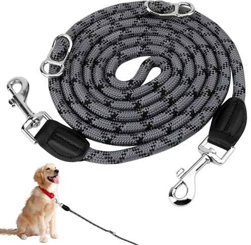Verstellbare Hundeleine Hunde Doppelleine mit 2 Karabiner 2 Rings Reflektierend, 2.6m Multifunktionale Hundeleine für Große Hunde und Mittelgroße Hunde