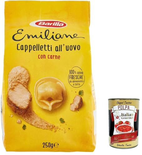 Italian Gourmet Le Emiliane Cappelletti alla Carne Pasta Eierteig 3 x 250g | Ripieno saporito, con uova fresche italiane / ideal in Brühe, Soße oder als, Gesamtnettogewicht 750 g + Kostenlos Polpa 400g