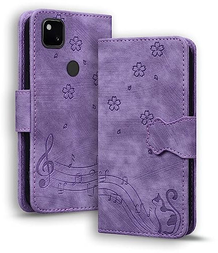 TEDTIKJT Hülle für Google Pixel 4a Premium PU Leder Klapphüllen Flip Wallet Google Pixel 4a Case mit Ständer Card Slots Magnet Cover Schutzhülle für Google Pixel 4a,Violett Katze