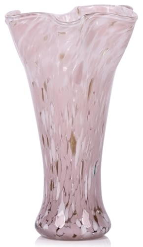 22,9 cm H rosa Glasvasen für Blumen, einzigartige mundgeblasene Glasvase, rosa Heimdekoration, breite Öffnung, Bunte Blumenvase, Tafelaufsätze, für Wohnzimmer, Tisch, Bücherregal, Badezimmer, Büro