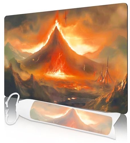Nkddert MTG Playmat, Playmats for TCG 24 x 14 MTG Play Mat with Free Storage Bag for Cards Game Play Waterproof and Non-Slip Gaming Playmat(Volcano MTG Playmat)