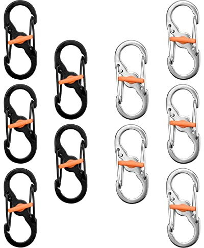TNSLAND Doppelkarabiner Mini Karabiner, 10 Stück S Karabiner Klein Outdoor Camping Karabinerhaken Klein, Anti Diebstahl & Drop Karabiner Mini aus Edelstahl, Karabiner Schlüsselanhänger für Rucksack