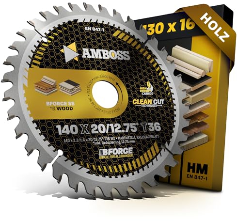 HM Kreissägeblatt 140x20 12.75 Z36 Wechselzahn für Holz - Feinschnitt. AMBOSS WERKZEUGE® Sägeblatt 140mm +Reduzierring 12.75 20mm. 140x20 140x12.75 komp. zu Black & Decker DN 227 H. KS 40. KS 227