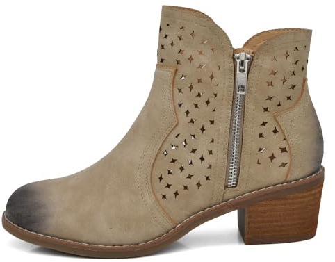 IF Fashion Stivali Stivaletti da Donna Traforati Con Cerniera Primaverili Estivi Pelle Sintetica GR-6655 Khaki N.41