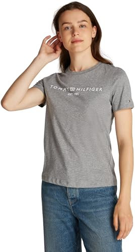 Tommy Hilfiger T-Shirt Maniche Corte Donna Scollo Rotondo, Grigio (Mid Grey Heather), L