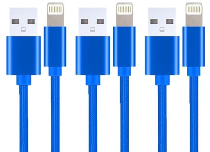 iPhone Charger Cable 3Pack MFi Certified Lightning to USB Cable - Fast Charge, Compatible with iPhone 14/13/12 Pro/X/Xr/X/8/7/6 Plus/5S SE (Blue, 1 Meter)