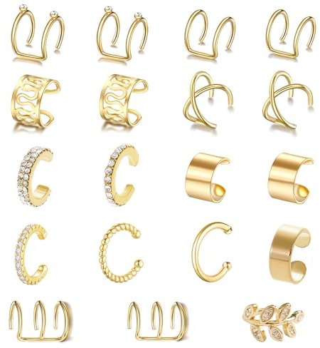 Lucktao 19 Stück Ear Cuff Set für Damen Gold ohrclips ohne löcher,fake helix ear cuff,ohrschmuck ohne ohrlöcher,Non Piercing Helix Knorpel Wrap ear cuffs,fake piercing Ohrringe Ohrklemme