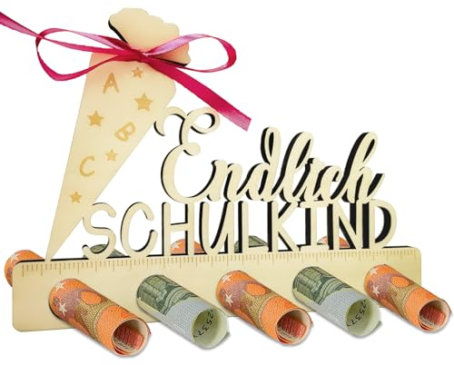 JOYEASE Schultüte Einschulung Geldgeschenk Holz - Endlich Schulkind Geschenk- Schulanfang Geschenke für Mädchen Jungen