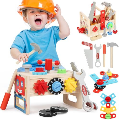 Lovchil Wooden Kids Tool Set for Kids Age 3+, 37 PCS Montessori Tools Kit for Toddlers Role Play Educational Construction Toys