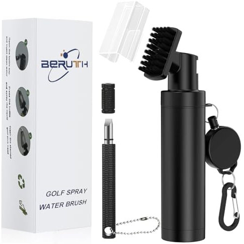 Cepillo limpiador de palos de golf con clip de mosquetón y botella de agua a prueba de fugas, herramienta de limpieza ligera y compacta para palos de golf, pelotas y zapatos, el mejor regalo de golf