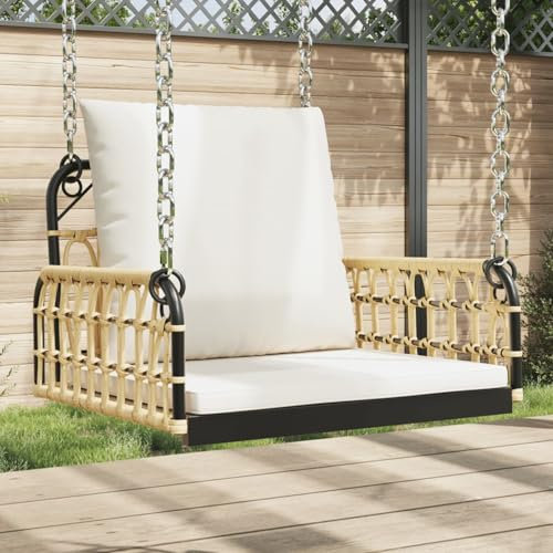 Homgoday Schaukelstuhl mit Kissen, 63 x 58 x 39 cm, Polyrattan und Stahl, Möbel für Strand, Pool, Garten