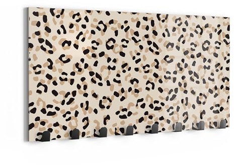 DEQORI Wandgarderobe Glas & Metall | Motiv Leopardenglanz | 60x30 cm | Design Haken-Leiste modern | Garderoben-Paneel für Flur, Wohnzimmer & Schlafzimmer | magnetisch & beschreibbar