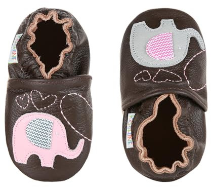 koshine Weiches Leder Krabbelschuhe Baby Schuhe Kinder Lauflernschuhe Hausschuhe 0-3 Jahre (Brauner Elefant, Numeric_20)