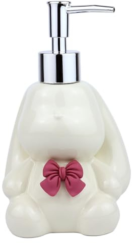 Keramik-Seifenspender mit niedlichem Kaninchen-Design, 320 ml, elegantes Langohr-Design, Handgeschirr-Lotionspender für Küche, Bad und Schlafzimmer (weiß)