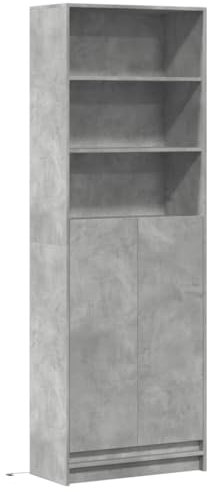 vidaXL Credenza con LED Grigio Cemento 69x32,5x200 cm in Truciolato, credenza con luci LED, credenza portaoggetti, armadietto, credenza in Legno