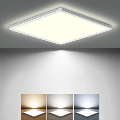 zemty LED Deckenleuchte,15W 1800LM Deckenlampe Led Warmweiss Neutral Kalt Weiß 3000K/4000K/6500K, Viereckig Led Panel lampe decke für Badezimmer, Flur,Kinder Room, Küche, Schlafzimmer