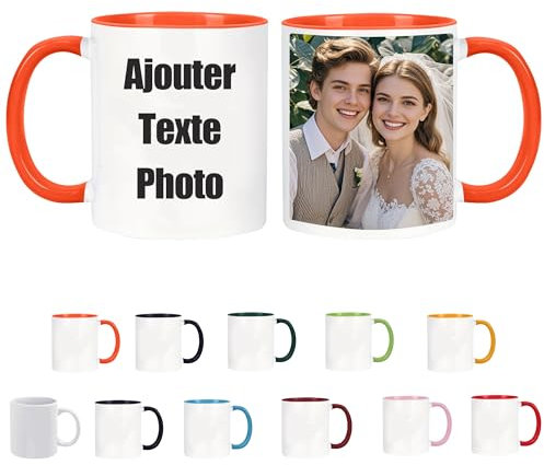 Tasse Personnalisable & Mug Personnalisé avec Votre Photo/Texte, Mugs et Tasses à Café, Tasse Personnalisée, Mug Personnalisé Photo, Cadeau Personnalisé Cadeau D'anniversaire (Orange)