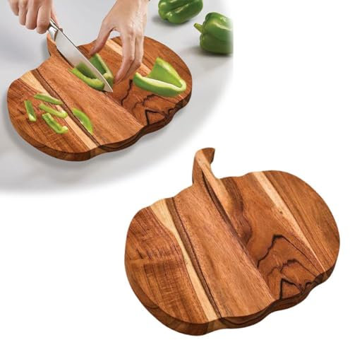 DAGESVGI Tagliere in legno a forma di zucca di Halloween, tagliere gotico a forma di zucca con manico, tagliere in legno per salumi per tagliare carne, verdure, decorazione autunnale del