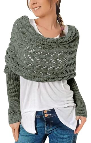 Schal Mit Ärmeln, Multifunktionaler Schal Mit Ärmeln Für Damen Gestrickter Schal Sweater Wrap Boho Pashmina Schal Umhang Strickschal Damen Schal Damen Winter Schal Mit Ärmeln Strick,Light Green