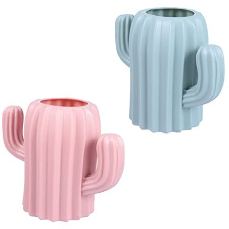 HOODANCOS 2 Pièces Porte-stylo Cactus accessoires de terrasse rubans surligneurs boite rangement boite de rangement porte-crayon pot de rangement pour pinceaux de maquillage Plastique