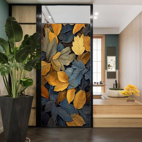 Película de privacidad rústica para ventana de hojas vintage abstractas de vidrieras para ventana del hogar y puerta de cristal, bloqueo solar, 27.6 pulgadas de ancho x 47.2 pulgadas de largo