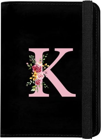 hamatata Reisepasshülle mit Initialen, Schwarz Kunstleder Schutzhülle Reisepass mit RFID Blockier, Passport Holder, Reisezubehör, Schutzhülle Tasche für Kreditkarten Ausweis und Reisedokumente(K)