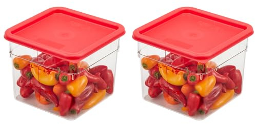 Cambro Food Storage Container with Lid (2 Pack) - Classic Square Series with Red Lid - 6 Quart (Quart) - Commercial Grade for Food Prep