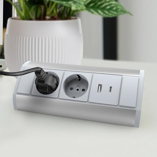 Aluminium Steckdosenleiste 2-Fach I USB-A USB-C I grau